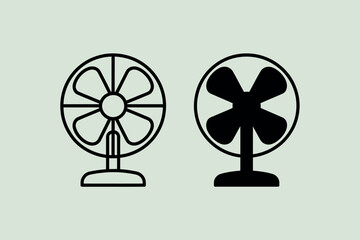 Two stylized electric fans one outlined and one solid black