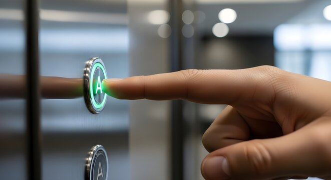 Close Up Of Finger Pressing Up Button In An Elevator