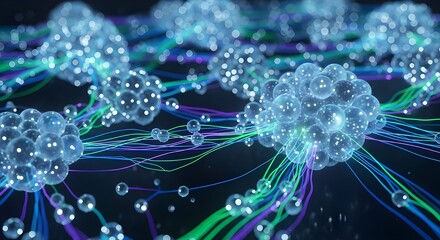 Abstract network of glowing spheres and connecting lines