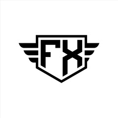 FX Logo vector image of initial shield with wing outline and simple shield