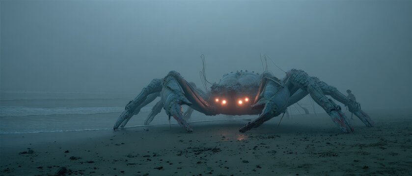 Giant robotic creature on beach