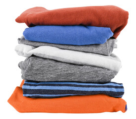 Stack warm clothes isolated on a transparent background. Full depth of field. PNG.