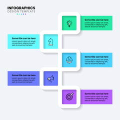 Infographic template. 5 connected squares with icons
