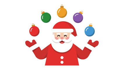 Santa's Festive Juggling Act: A joyful illustration of Santa Claus, showcasing the spirit of Christmas, juggling colorful ornaments with glee. Perfect for the holiday season!