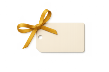 Blank gift tag with golden bow on transparent background