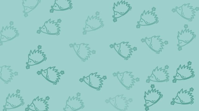 Cute Hedgehog and Clover Pattern on Teal Background