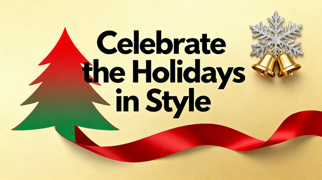 Christmas trees and bells represent holiday fashion, Christmas celebration, and exquisite holiday concepts, suitable for Christmas fashion events and high-end holiday celebration materials.