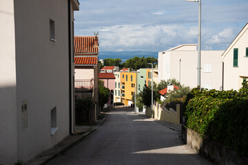 Streets of Croatia sunny weather. Old town with narrow streets.