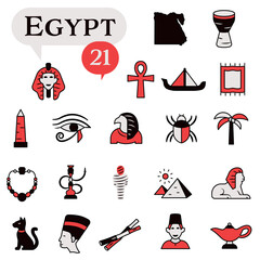 A set of icons in red and black colors dedicated to life in Egypt.