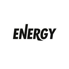 Energy logo concept presented over white background, depicting strength and power. Energy symbol with typography in black adds minimalist, bold feel to the aesthetic.