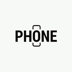 Minimalist phone logo in black and white, shows visual concept of communication device. Phone design uses clean typography to create a memorable tech icon.
