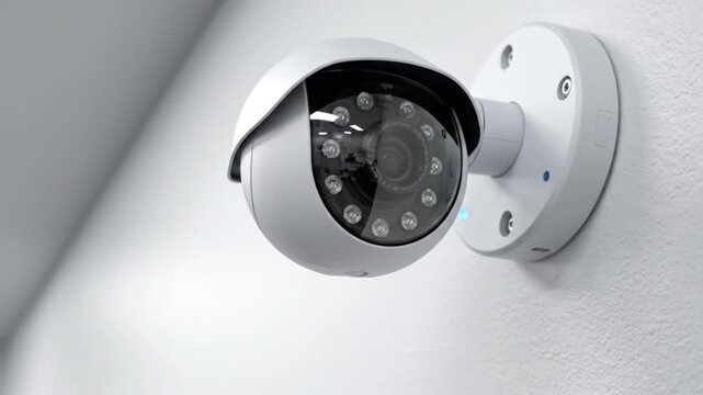 Modern Security Camera Installed on a Plain White Wall Interior