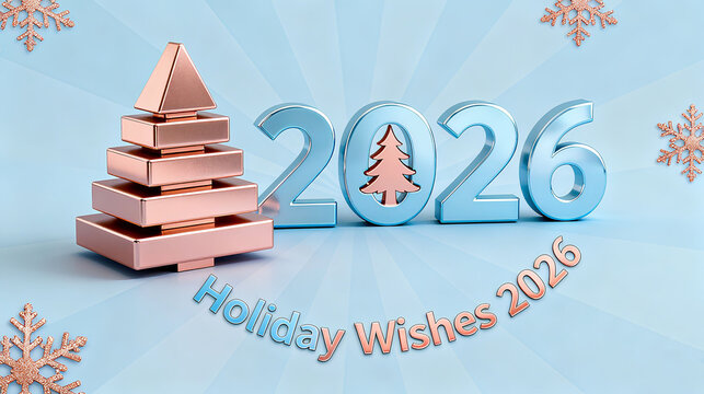 Metal Christmas trees, 2026 and snowflakes represent Christmas fashion, holiday wishes and the 2026 New Year concept, suitable for high-end Christmas events and New Year fashion materials.
