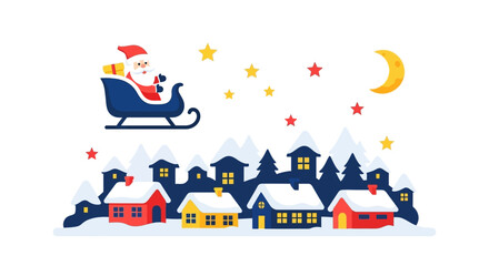 Obraz premium illustration of Santa Claus flying over the house