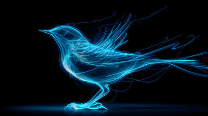 Bright bird silhouette composed of light trails and energetic motion effects
