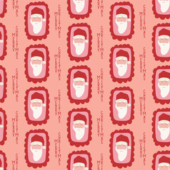 Festive seamless pattern with portraits of Santa Clauses. Holiday Christmas background for textile, fabric, covers, wallpapers, print, gift wrap, decoupage, scrapbooking, quilting. Merry Christmas