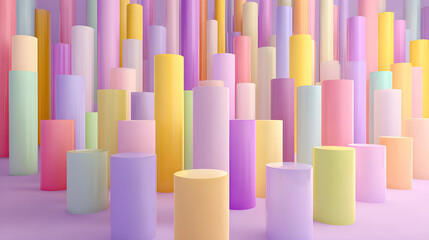 Candy-Colored Pastel Columns Arranged in Abstract 3D Style