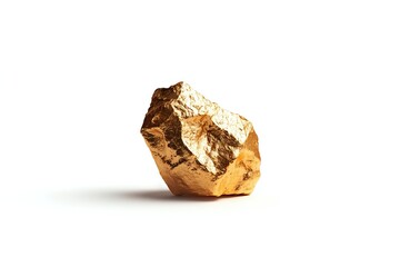 Fototapeta premium Raw gold nugget with rough textured surface isolated on white background for jewelry design, mining industry, or luxury investment concepts.