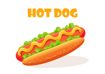 hot dog vector illustration with mustard, ketchup, sausage, and bun for a fast food snackhot dog vector illustration