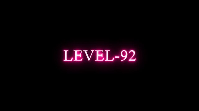 Technology business managements Level 92 Glowing Neon Text  Level  Up Futuristic Neon Gaming Concept Animation, glowing animation with neon line Text element technology  black background. 