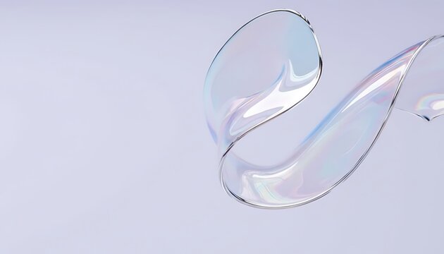 Abstract flowing transparent ribbon of liquid or glass against a soft pastel background - Powered by Adobe