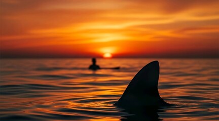 Predator and Paddleboarder in Sunset Waters