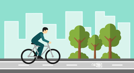 Fototapeta premium illustration of riding a bicycle on the road