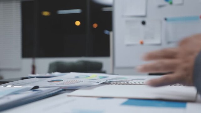 Business woman, men and night with computer, management and review in web design or teamwork. Colleagues, technology and working late on project deadline for digital agency, coworking space or office - Powered by Adobe