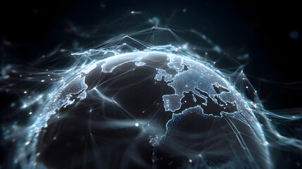 Digital globe with futuristic network mesh glowing softly