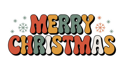 Fototapeta premium Christmas greeting: A retro-style greeting for Christmas, bringing joy and warmth to the season. The image showcases the phrase MERRY CHRISTMAS, accompanied by snowflakes.