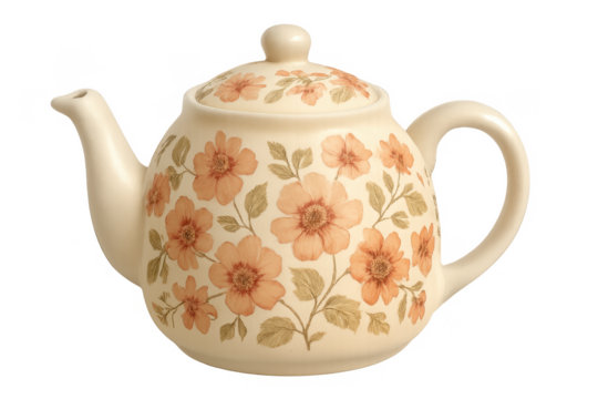 Ceramic teapot with floral pattern celebrating tea time - Powered by Adobe