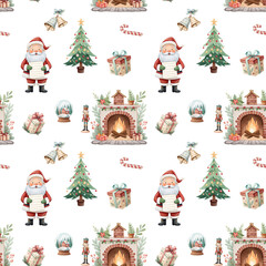 Santa Fireplace Christmas Seamless Pattern