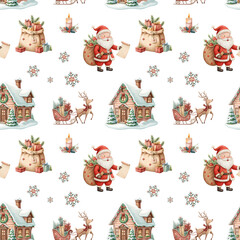 Santa Claus Christmas Seamless Pattern White