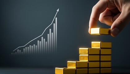 Building wealth and success with golden blocks and a rising financial graph symbolizing growth and investment strategy