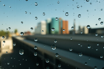 Rainy Skyline Through Wet Glass