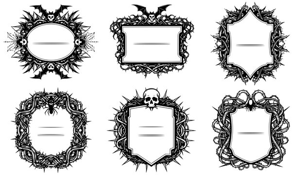 Spooky Halloween frames for creative invitations and scary designs with skull decor