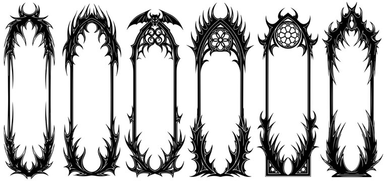 Elegant gothic frames for creative projects, spooky black ornate borders, scalable vector