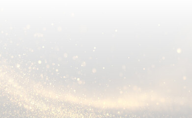 Golden bokeh sparkles float over a soft luminous background. Glitter dust shimmers gently. Perfect overlay for Christmas and holiday designs. PNG