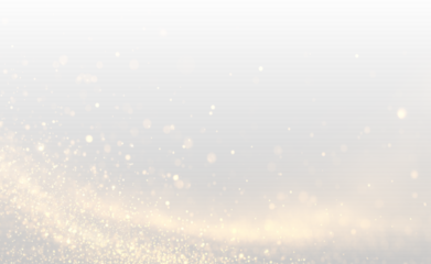 Golden bokeh sparkles float over a soft luminous background. Glitter dust shimmers gently. Perfect overlay for Christmas and holiday designs. PNG
