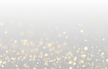 Soft glowing bokeh circles filled with sparkling gold dust. Tiny glitter sparkles shimmer subtly. Luxury overlay for festive cards and backgrounds. PNG