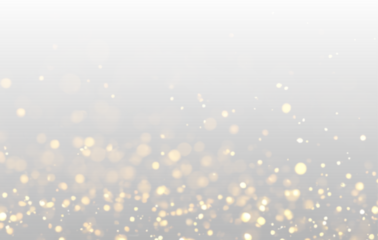 Soft glowing bokeh circles filled with sparkling gold dust. Tiny glitter sparkles shimmer subtly. Luxury overlay for festive cards and backgrounds. PNG