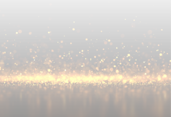 Glimmering gold particles float across soft luminous bokeh circles. Tiny glitter dust shimmers softly. Perfect overlay for Christmas or holiday graphics. PNG