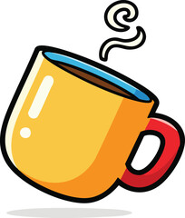 Yellow coffee cup with steam rising from the hot beverage inside a bright room