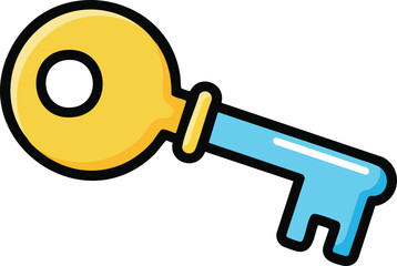 Cartoon Style Gold And Blue Skeleton Key Isolated On White Background Representing Access Opportunity Solution