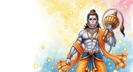 Fototapeta premium Hanuman's Majestic Presence Digital Depiction of Hindu Deity with Mace