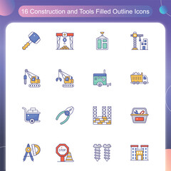 Construction and tools Icons – Filled Outline Style Set 6