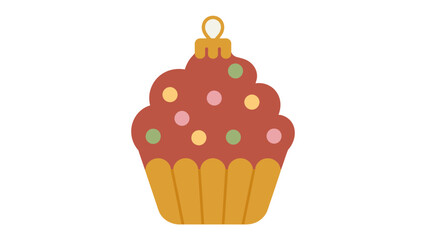 Festive Ornament Cupcake: A cheerful, ornament-shaped cupcake, adorned with colorful sprinkles, hangs, ready to bring holiday joy and warmth. 