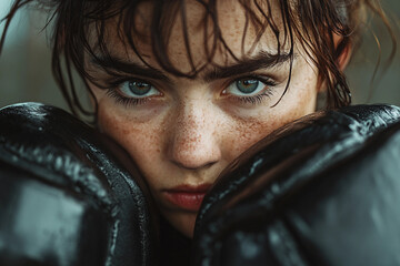 Generative AI image of focused person training for self defense courses through martial arts including boxing and karate