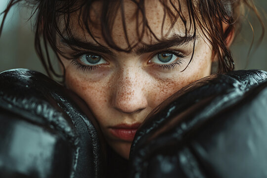 Generative AI image of focused person training for self defense courses through martial arts including boxing and karate