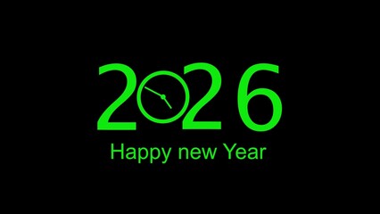 Green 2026 numbers with clock face and text new year